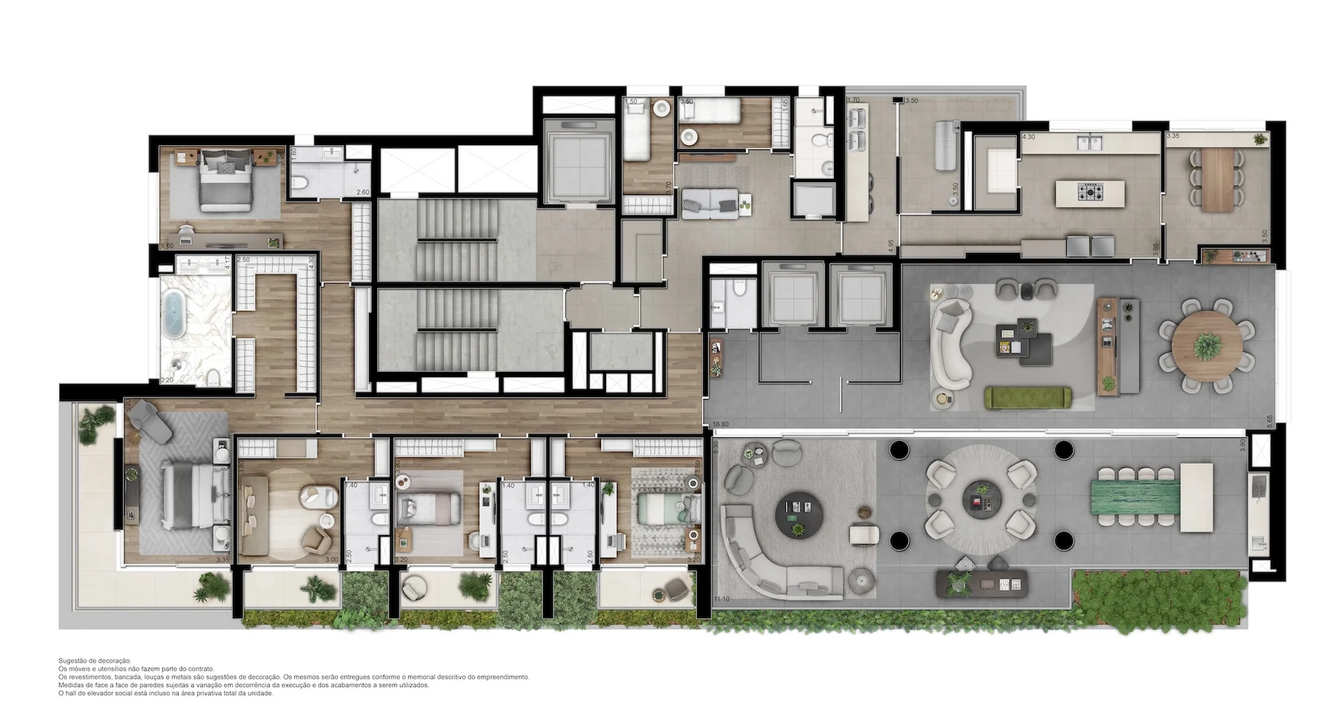 Planta tipo 500m² - 5 suítes