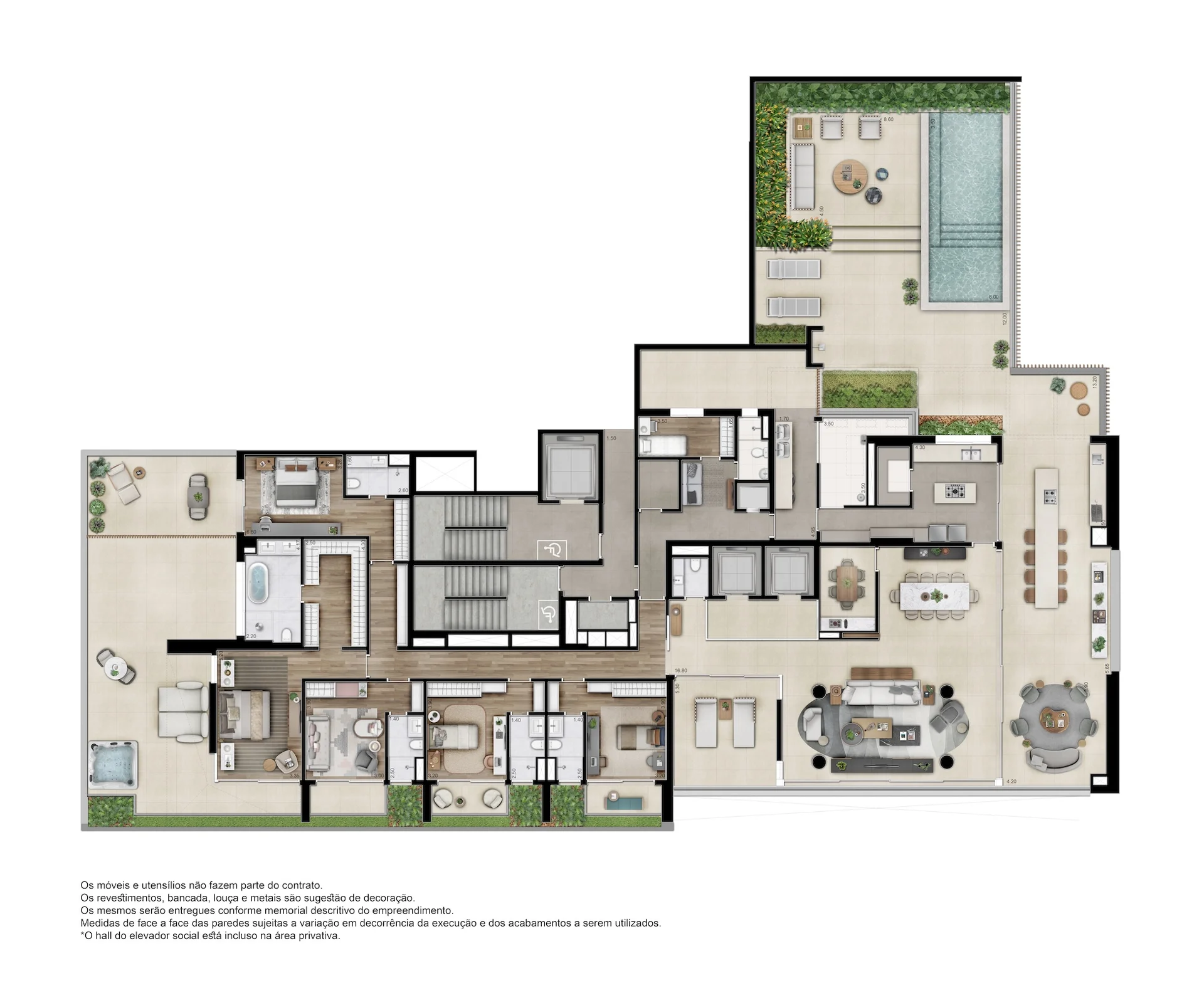 Planta jardim 711m² - 5 suítes